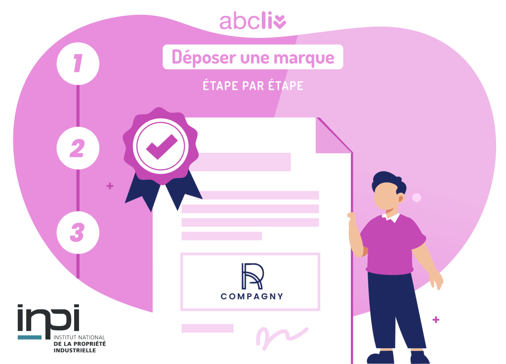 Certificat officiel de marque déposée avec sceau de validation et symbole de protection, incluant le logo de l’INPI, illustrant le résultat final du dépôt de marque.